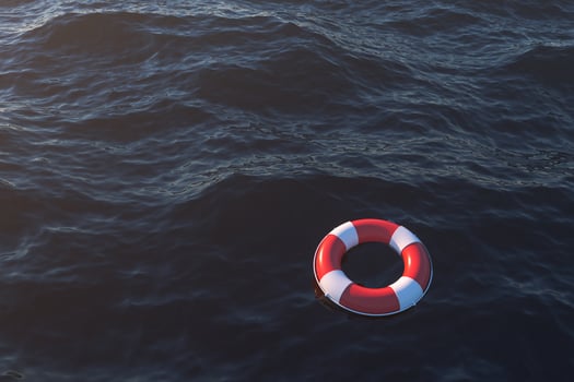 Life buoy on the ocean surface, 3d rendering. photo