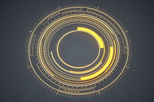 Glowing golden HUD circles, sci-fi background, 3d rendering. photo