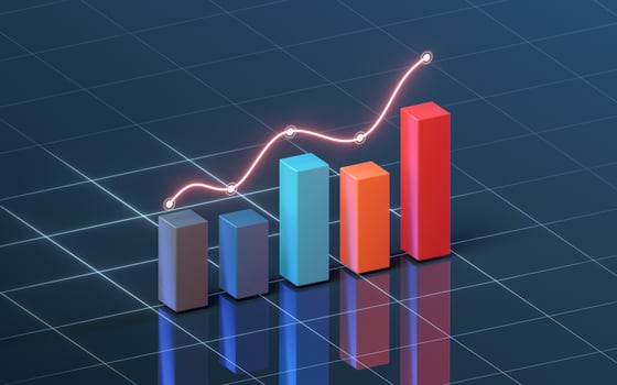 Bar chart and trend analysis, 3d rendering. photo