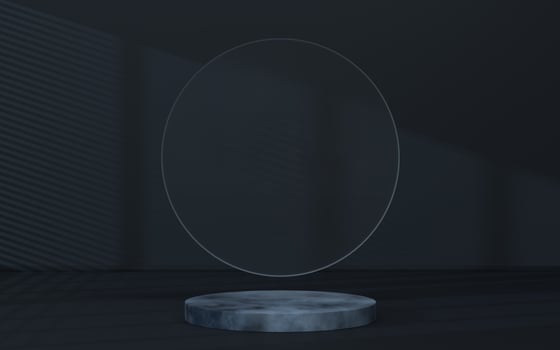 Empty stage and frosted glass with black background, 3d rendering. photo