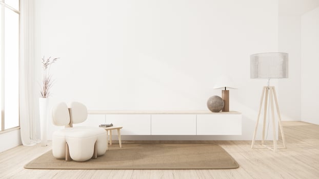 Muji minimalist, Sofa furniture and modern room design minimal.3D rendering photo