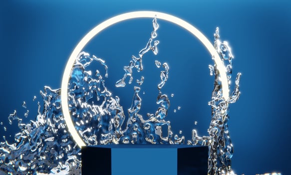 blue podium and water drop Abstract on the blue background. photo