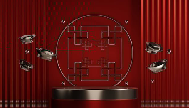 Red podium show cosmetic product geometric photo