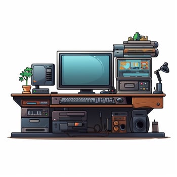 Computer 2d cartoon vector illustration on white backgroun photo