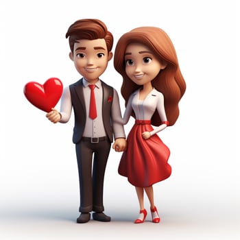 Couple with Heart 2d cartoon illustraton on white backgrou photo