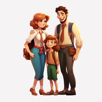Family Man Man Girl Boy 2d cartoon illustraton on white photo