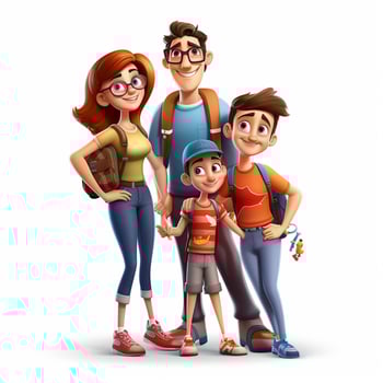 Family Man Man Girl Boy 2d cartoon illustraton on white ba photo