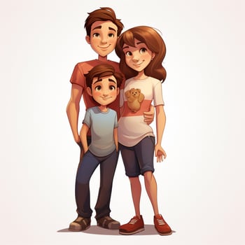 Family Woman Boy 2d cartoon illustraton on white background photo