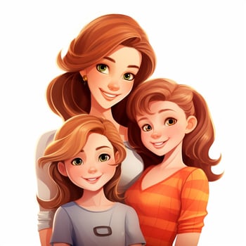 Family Woman Girl 2d cartoon illustraton on white backgrou photo