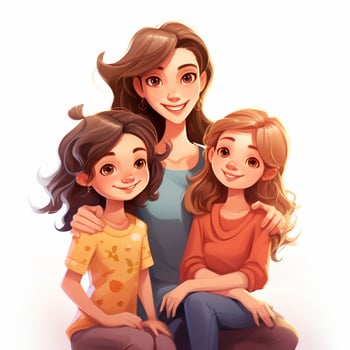 Family Woman Girl Girl 2d cartoon illustraton on white bac photo