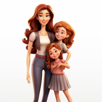 Family Woman Girl Girl 2d cartoon illustraton on white bac photo