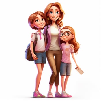 Family Woman Girl 2d cartoon illustraton on white backgrou photo