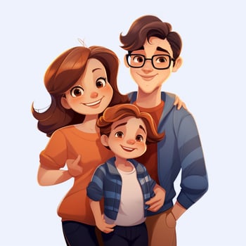 Family Woman Woman Boy 2d cartoon illustraton on white bac photo