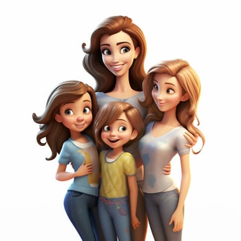 Family Woman Woman Girl Girl 2d cartoon illustraton on whi photo