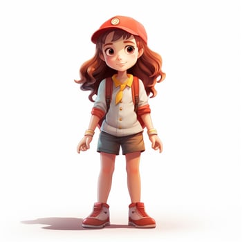 Girl 2d cartoon illustraton on white background high quali photo