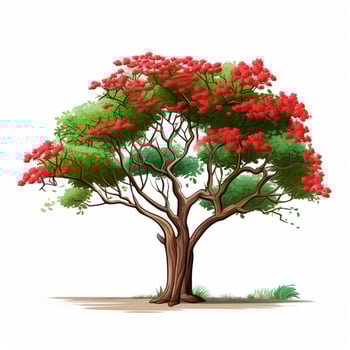 Indian cork tree flower 2d cartoon illustraton on white ba photo