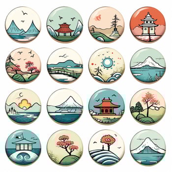 Japanese Buttons 2d cartoon vector illustration on white b photo