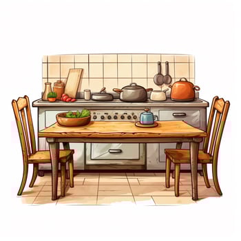 Kitchen Table 2d cartoon illustraton on white background h photo