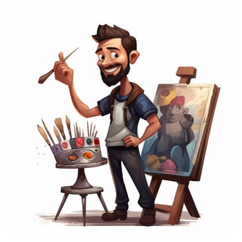 Man Artist 2d cartoon illustraton on white background high photo