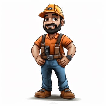 Man Construction Worker 2d cartoon illustraton on white ba photo