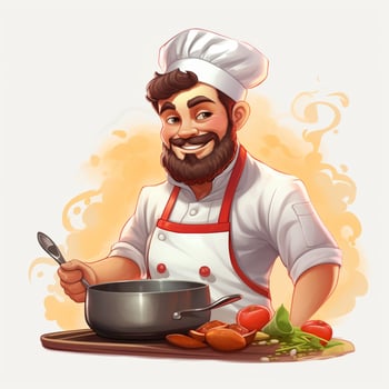 Man Cook 2d cartoon illustraton on white background high q photo