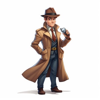 Man Detective 2d cartoon illustraton on white background photo