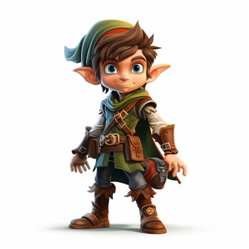 Man Elf 2d cartoon illustraton on white background high qu photo