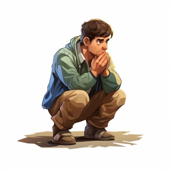 Man Kneeling 2d cartoon illustraton on white background photo