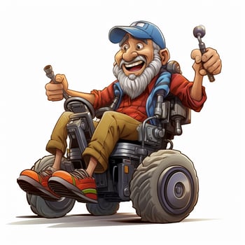 Man in Motorized Wheelchair 2d cartoon illustraton on whit photo