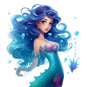 Mermaid 2d cartoon illustraton on white background high qu photo