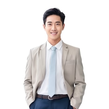 Young asian man, professional entrepreneur standing in office clothing isolated photo