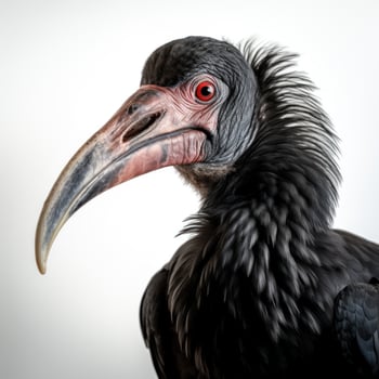 The portrait of northern bald ibis geronticus eremita Isolated on white background.AI Generative photo