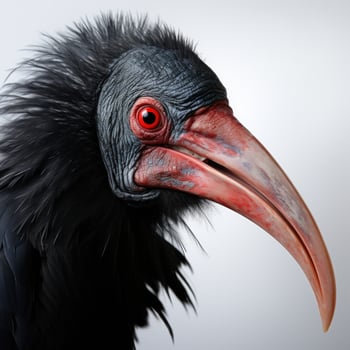 The portrait of northern bald ibis geronticus eremita Isolated on white background.AI Generative photo