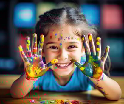 Young girl with paints photo