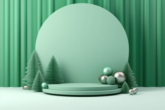Green empty Christmas podium photo