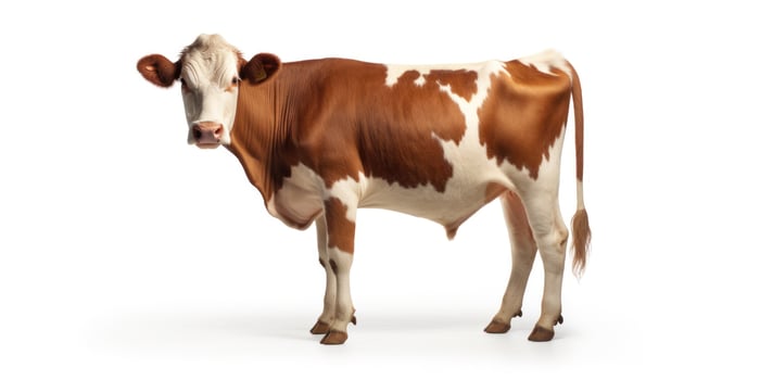 Brown cow isolated on white background. 3d rendering and illustration. With copy space, studio shot. AI Generative photo