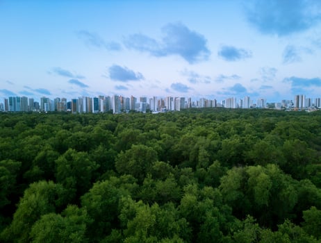Aerial drone footage of the city photo
