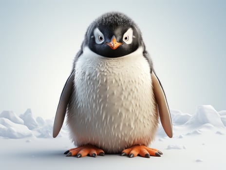 Penguin on a white background. 3D rendering. Front view.AI Generative photo