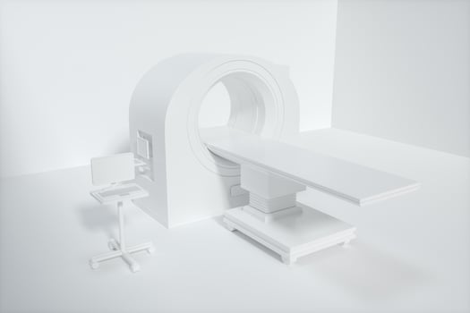 The medical equipment CT machine in the white empty room, 3d rendering. photo