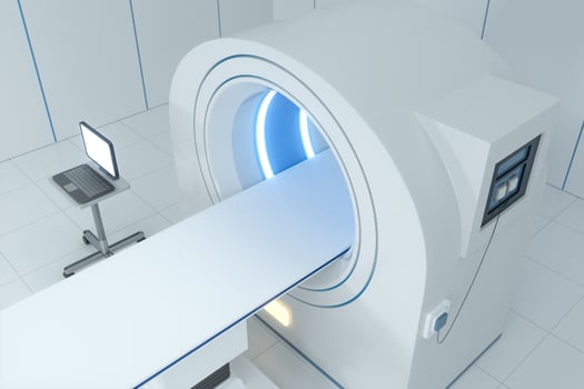 The medical equipment CT machine in the white empty room, 3d rendering. photo