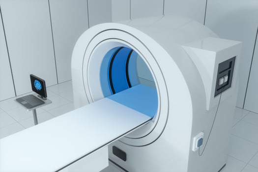 The medical equipment CT machine in the white empty room, 3d rendering. photo