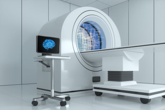 The medical equipment CT machine in the white empty room, 3d rendering. photo