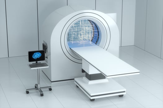 The medical equipment CT machine in the white empty room, 3d rendering. photo