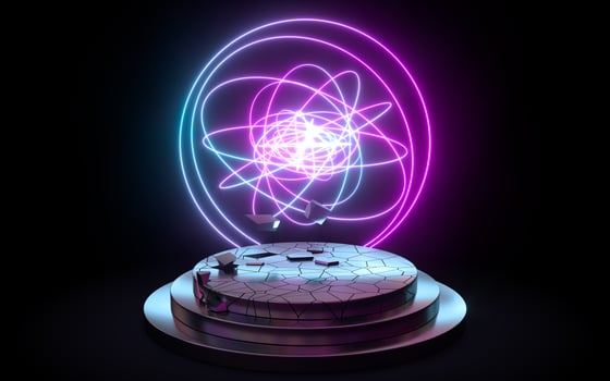 Empty metal product platform with neon light, 3d rendering. photo