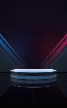 Empty room and stage with black background, 3d rendering. photo
