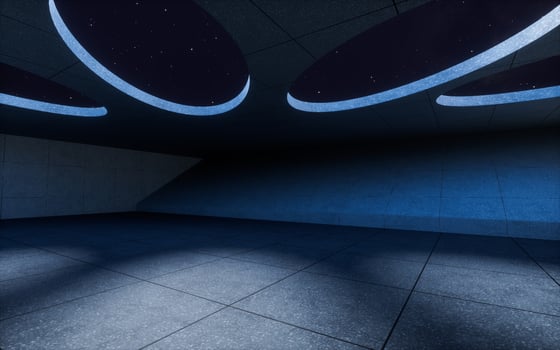 Abstract concrete building with dark background, 3d rendering. photo