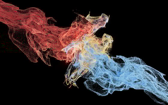 Collision of particles, decorative particles, 3d rendering. photo