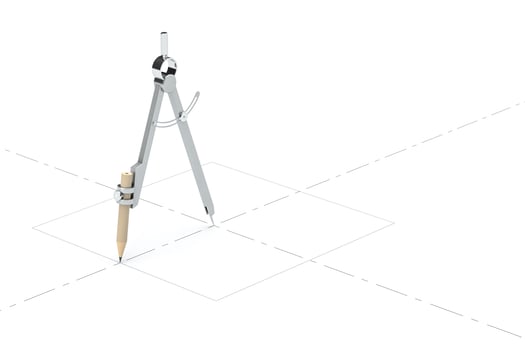 Compasses drawing, unusual concept, 3d rendering. photo