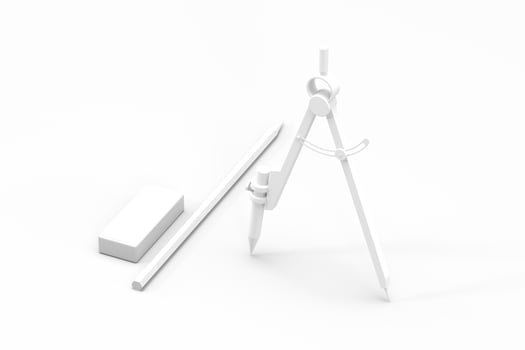 Compasses with white background, tools for drawing, 3d rendering. photo