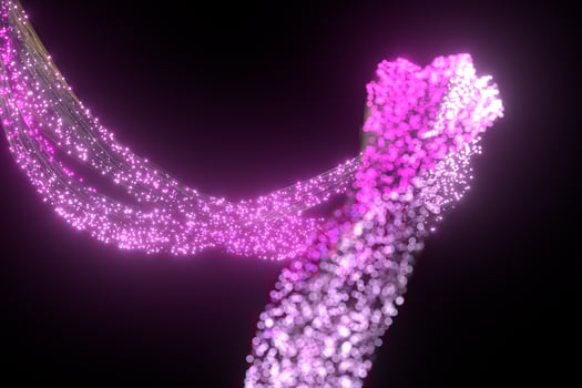 Glowing purple particles and motion lines, 3d rendering. photo